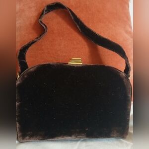 VINTAGE Graceline Master Purse Brown Velvet Gold Lining Gold Hardware 1940s